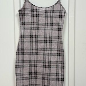 Skater Girl Plaid Mini Dress in Black and Gray